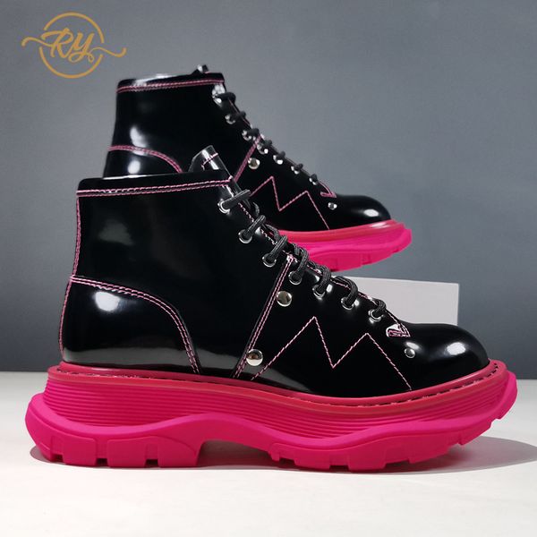 

ry-relaa european station combat boots for women 2020 fashion genuine leather luxury shoes women designers ins ankle boots tide, Black