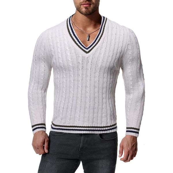 

knitted sweater for male pullovers v-neck mens striped jumper warm sweater men white navy autumn and winter, White;black
