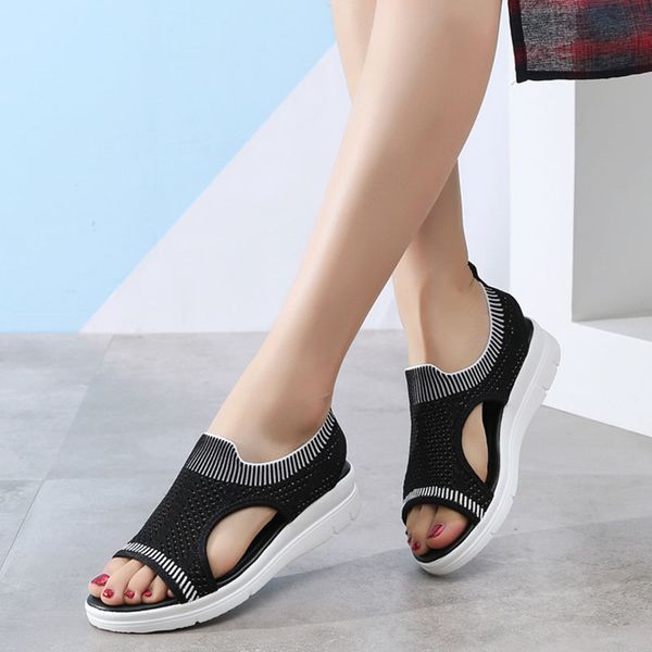 

2020 new mesh women sandals summer wedge sandals women fashion comfortable women's casual platform for, Black