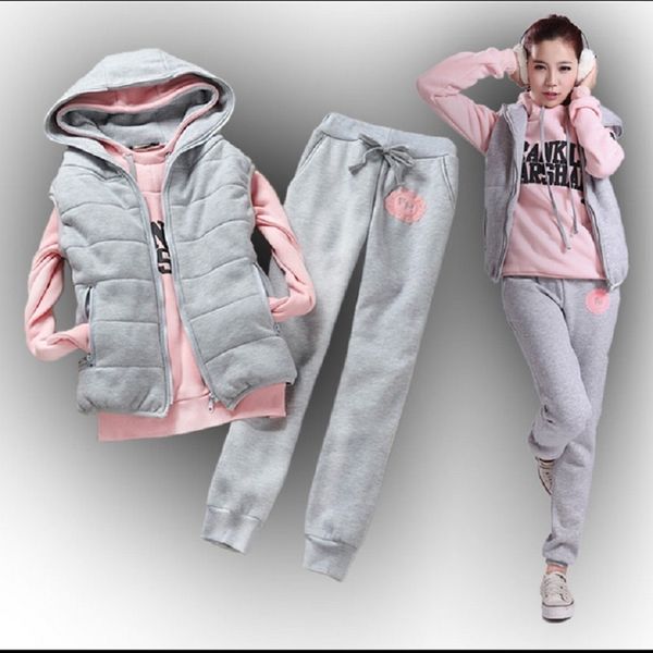 

autumn and winter new fashion suit women tracksuits casual hooded fleece sweatshirt three-piece set, Black