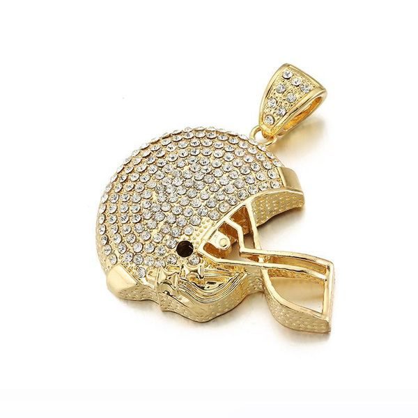 

baseball helmet shape pendant for men iced out bling crystal gold silver hip hop necklace chain titanium steel jewelry