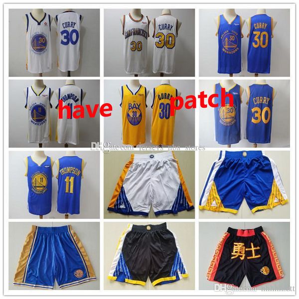 

men s golden state warriors throwback jersey klay 11 thompson stephen 30 curry basketball shorts basketball jerseys blue black 0, Black;red