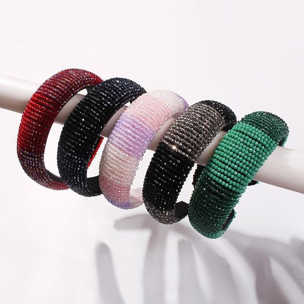 

new luxury handmade beaded multicolor crystal thickened hair band bridal wedding headband sponge headband specially for women, Golden;silver