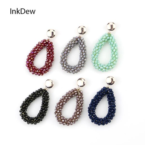 

inkdew new small water drop earrings for women beads handmade crystal earrings big long vintage gift boho, Silver
