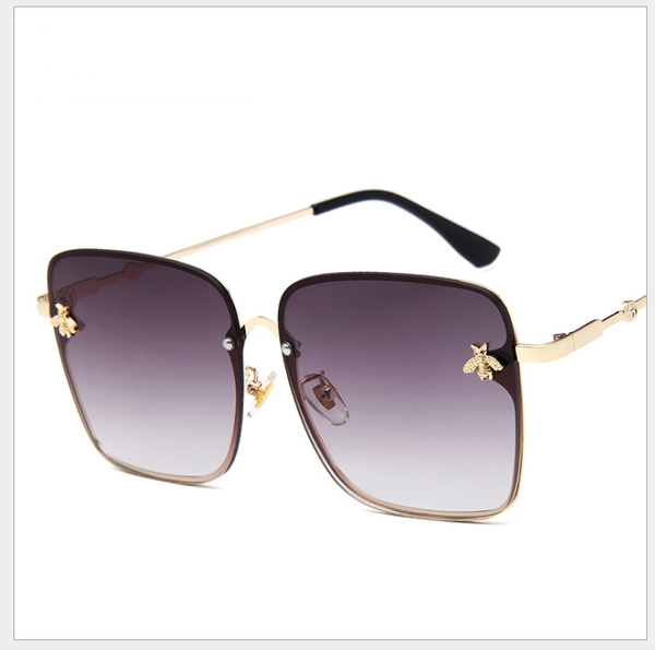 

luxury square bee sunglasses women men retro brand designer metal frame oversized sun glasses female grandient shades oculos, White;black