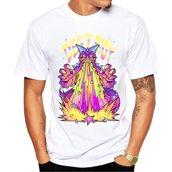 

2018 destroy men t shirt short sleeve colorful cat printed t-shirt o-neck fashion tee shirts