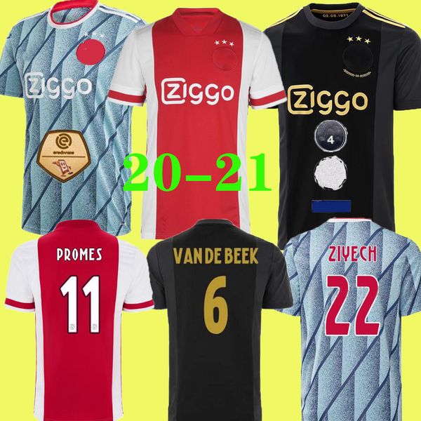 

ajax 20-21 away soccer jerseys home soccer shirt 2020 ajax #6 van de beek #10 tadic #22 ziyech men football uniforms customized, Black;yellow
