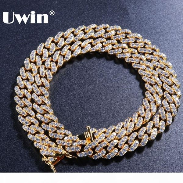 

uwin 9mm micro pave iced cz cuban link necklaces chains gold color luxury bling jewelry fashion hiphop for men j190711, Silver