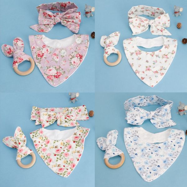 

hair accessories klv 3pcs baby ears teether cotton bibs headband infant saliva towel care set nursing gifts, Slivery;white