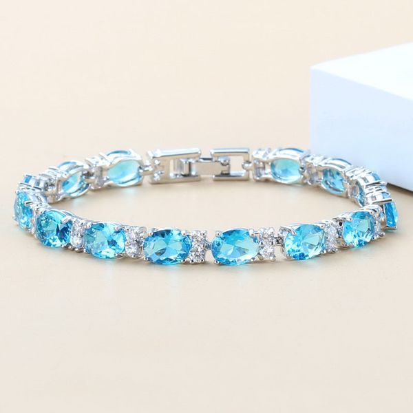 

silver color gallant natural blue crystal bracelet health fashion jewelry for women jewelry box sl17, Black