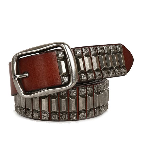 

2019 heavy metal rivet belts for men cowboy motorcycle jeans genuine leather men belt punk rock male strap ceinture homme, Black;brown