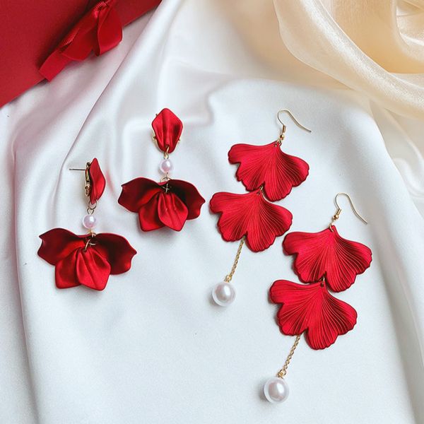 

dangle & chandelier acrylic trendy plant women earring big red rose petals ginkgo leaf earrings bohemian fashion for statement, Silver