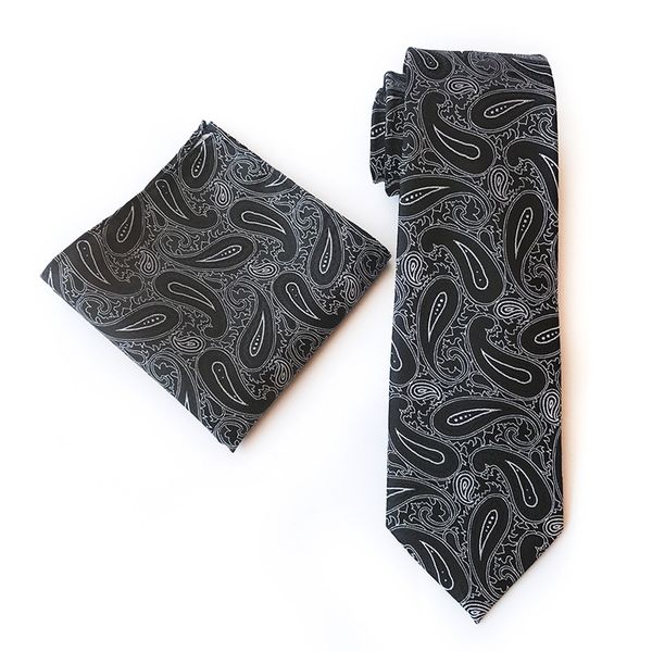 

bow ties 23 colors men silk tie pocket square handkerchief set 8cm paisley gravata wedding necktie accessory holiday gifts formal, Black;gray