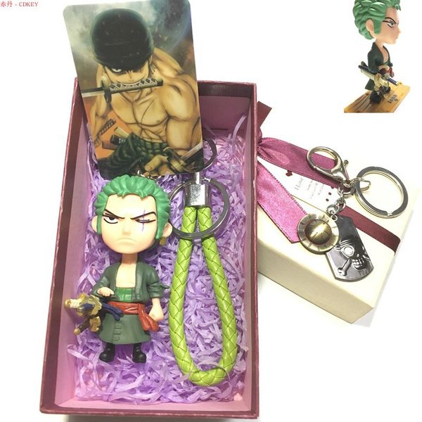 

one piece key chains luffy choba sorron doll key chain school bag pendant car charm ring fan collection memorial gift box, Silver