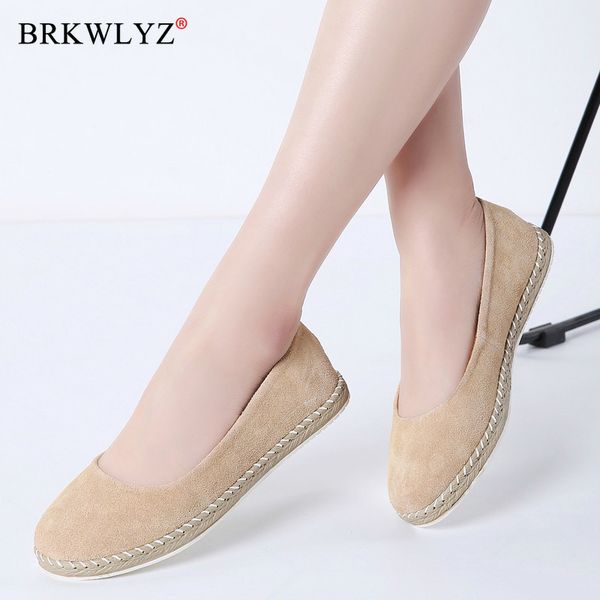 

autumn women ballet flats shoes leather suede slip on flats casual mocassins for woman, Black