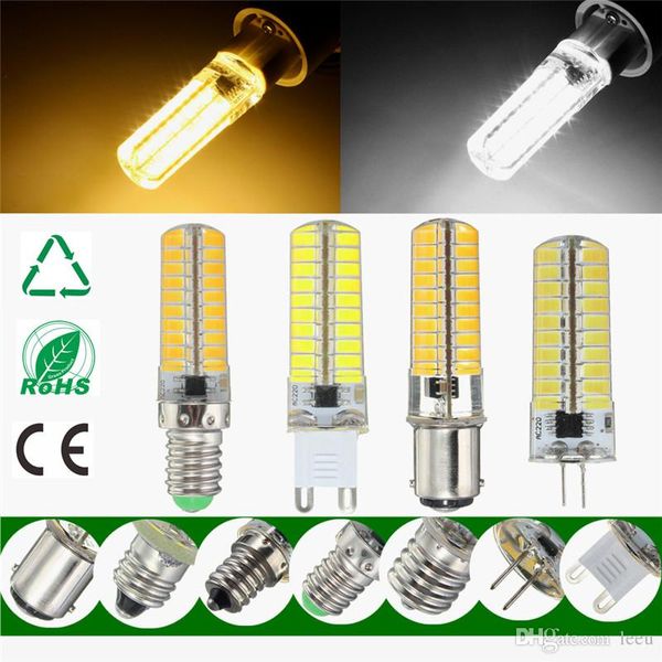 Светодиодная лампочка G4 G9 E11 E12 E14 E17 BA15D 5730 SMD 80LED лампа лампы силиконовые Освещение чисто теплый белый Dimmable AC110V 220V