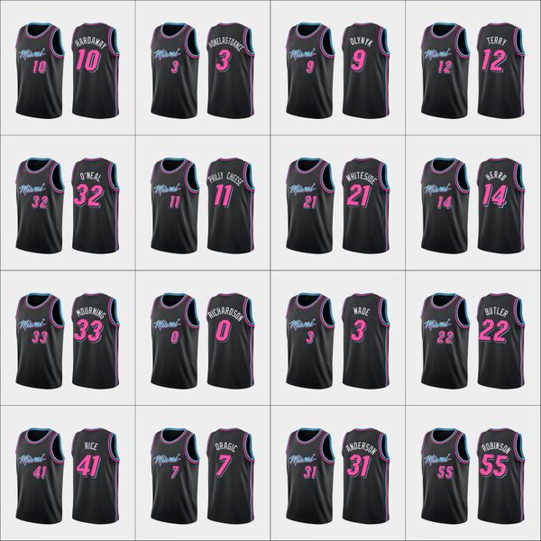 

miami heat men duncan robinson jimmy butler tyler herro dwyane wade hassan whiteside nba black city custom jersey