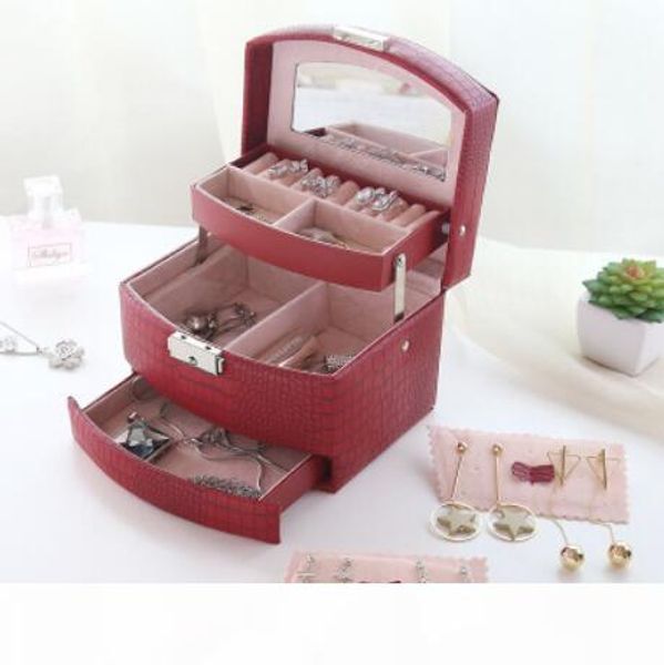 

jewelry case for gathering lizards leather automatic lock three layers for jewelry of shipping, Black;white