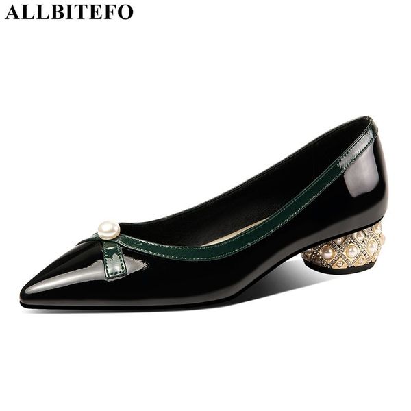 

allbitefo sweet heel genuine leather thick heels party women shoes bowtie women high heel shoes high heels office ladies, Black