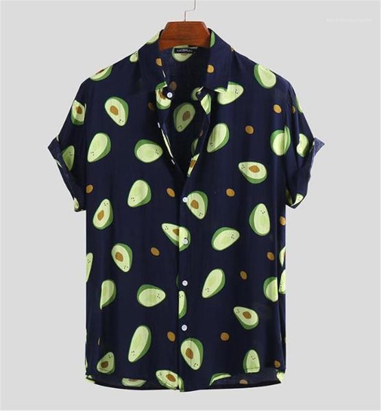 

natural color fashion casual shirts short sleeve loose mens 2020 luxury shirts men designer avocado print casual shirts, White;black