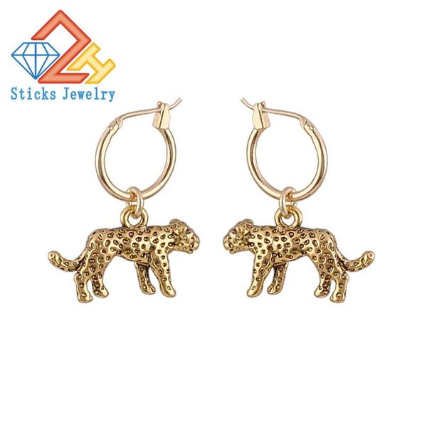 

dangle & chandelier european stereoscopic trend cute leopard hoop earrings with pendant ancient gold/silver color lovely fashion jewelry