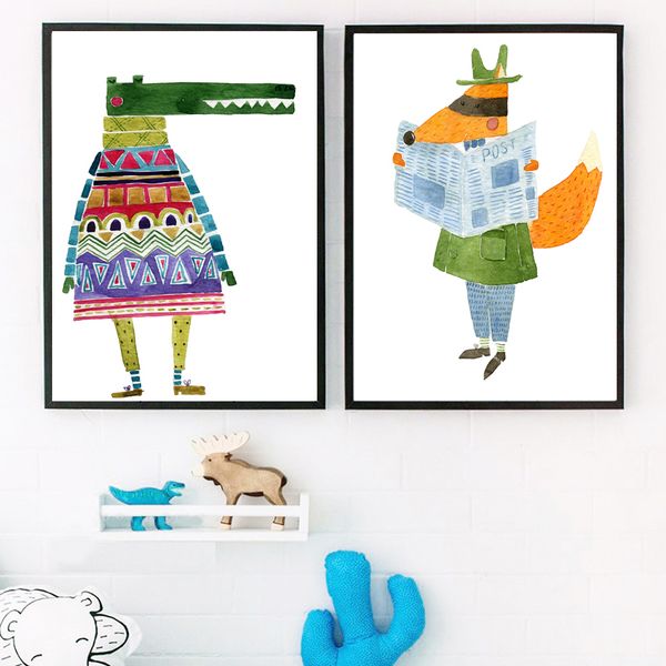 

cartoon dinosaur crocodile bear wolf fox wall art print canvas painting nordic posters and prints wall pictures kids room decor