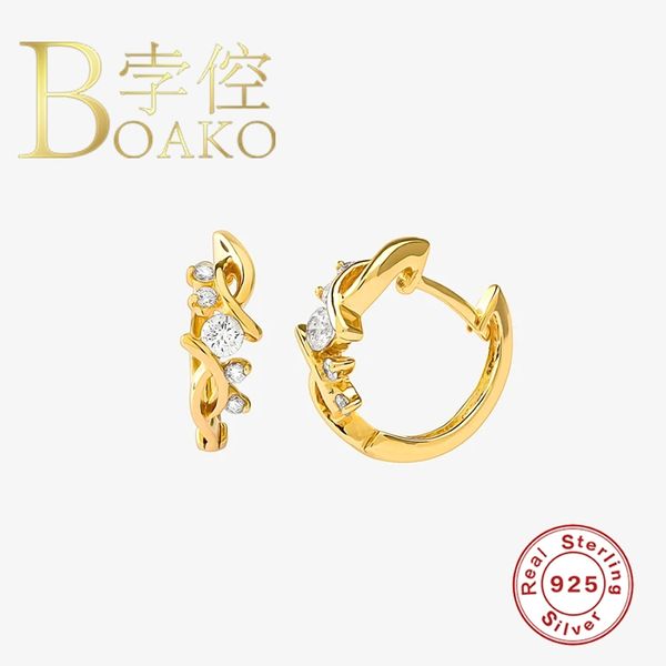 

boako 925 sterling silver earrings hoops irregular earrings for women couple piercing fashionable zircon lurury diamond, Golden;silver
