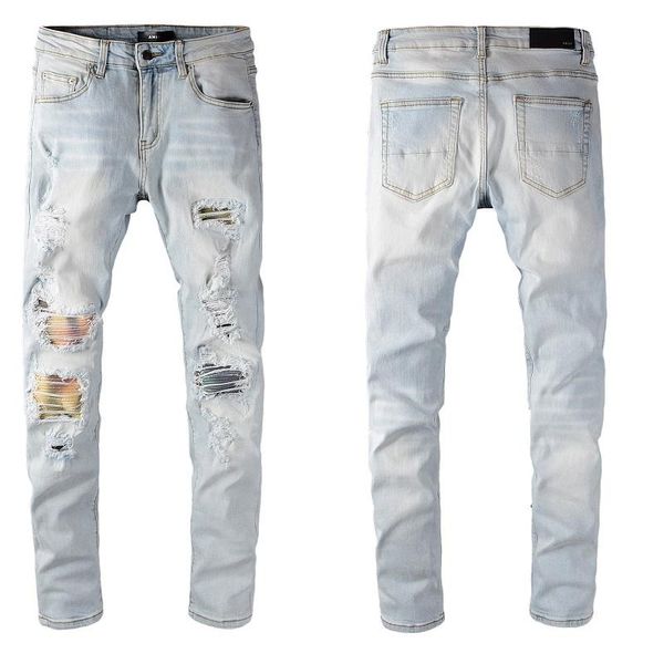 

20ss style slim-leg jeans famous brand mens washed design casual slim lightweight stretch skinny jeans straight biker size 28-40, Blue