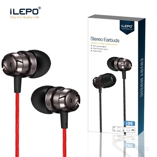 

ilepo stereo headset wired earphones sports earbuds 3.5mm jack headset in ear headphones with remote and mic for i6 7plus cell phone