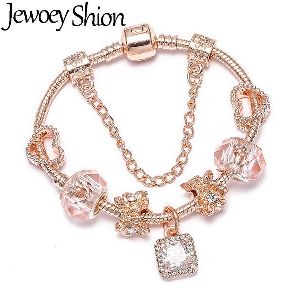 

jewoey shion european style rose gold color charm bracelet diy original brand bracelets for women fashion jewelry gift, Golden;silver