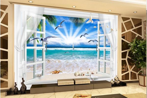 

3d wallpaper custom p mural on the wall big beach outside the window background wall home decor p wallpaper in the living room