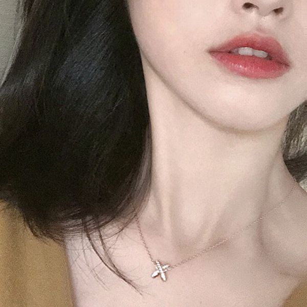 

1pcs inlay zircon necklace x letter pendant necklace for woman, Silver