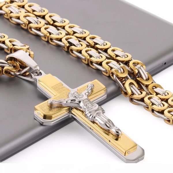 

распятие иисуса крест ожерелье из нержавеющей стали христов подвеска золото византийского цепи мужчины ожерелья драгоценные подарки 22" (55с, Silver