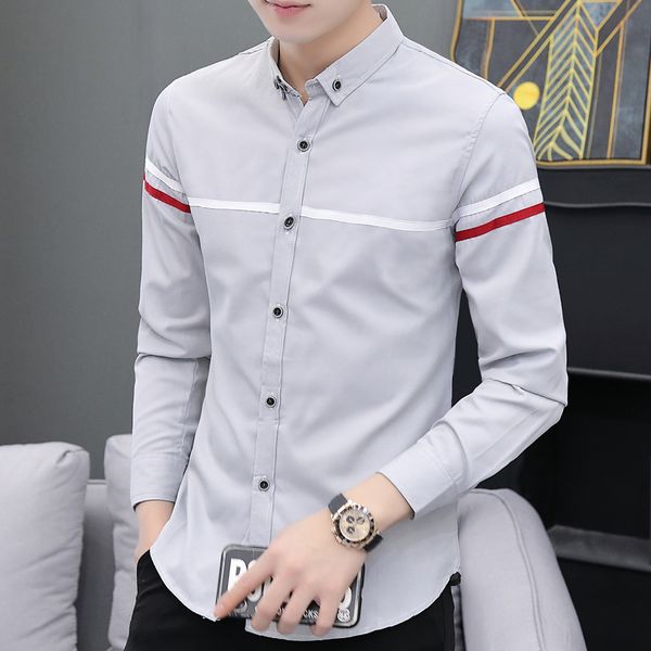 

autumn grey shirt men's long sleeve korean slim solid color handsome men's inch shirt business easy to wear fashion, White;black