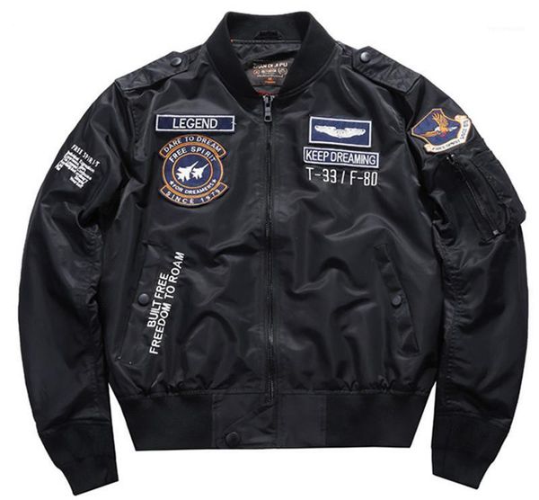 

mens bomber jackets casual pockets males clothing letter embroidery mens designer jackets fashion loose epaulet zipper, Black;brown