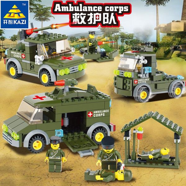

158pcs military series ambulance corps building blocks sets diy construction bricks toys rescue car model educational gift for children 02