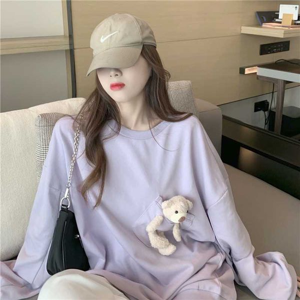 

fashion ins personality fun stereo bear loose long-sleeved fleece pocket joker, Black