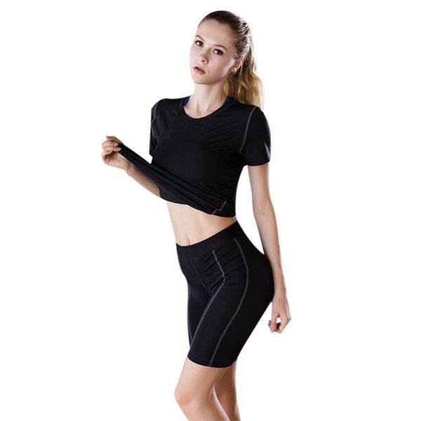 

women fitness quick drying shirts elastic yoga sports t-shirt tights gym running short sleeve tees blouses shirts w1, White;red