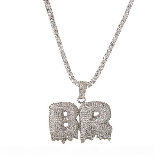 

a-z no custom name bubble letters necklace pendant charm for men women gold silver color cubic zirconia with rope chain