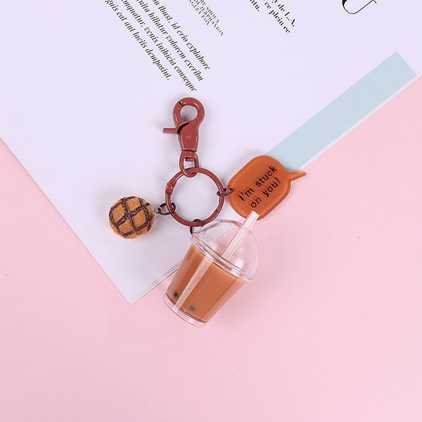 

cute boba drink bottle bubble keyring couples women girl creative keychains car bag pendant jewelry gift resin key chain, Silver