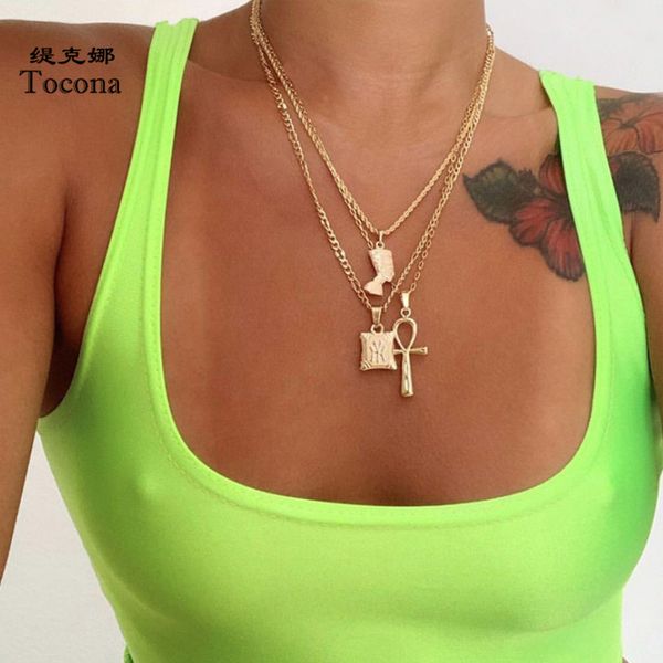 

tocona bohemian gold head geometric pendant necklace for women 2020 trendy multilayer party jewelry gift accessories 9491, Silver