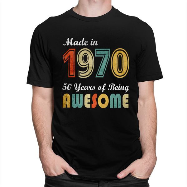 

made in 1970 tee shirt homme cotton 50 years of being awesome 50th birthday gift t-shirt short sleeved tshirt anniversary