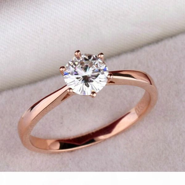 

never fade women girls sterling silver s925 cz 18k rose gold diamond wedding engagement rings anillo big large stone 6 prong, Slivery;golden