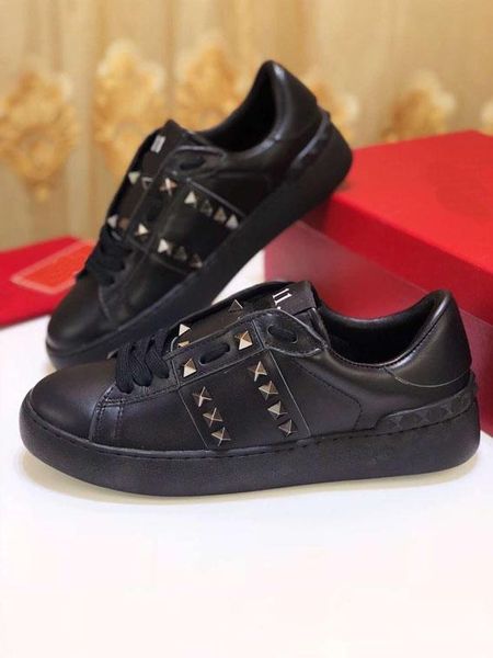 

new black leather flat shoes, all leather casual shoes, all leather fashion rivets, men s and women s black shoes size: 35-45