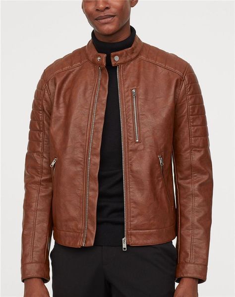 

leather jacket fashion stand collar long sleeve motorcycle jacket casual zipper pu clothing designer mens faux, Black