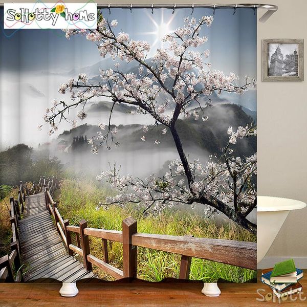 

красивой 180200 лес занавес дорога полиэстер гора ванна дерева ткань водонепроницаемый вишневый душ 3d prwku