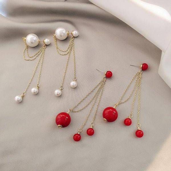 

original new red pearl earring female elegant temperament, japan and south korea stud earrings web celebrity earrings, Golden;silver