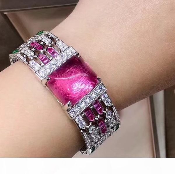 

wholesale designer cuff red natural stone white green cubic zirconia paved bangle 18k white gold plated bracelets for women, Black