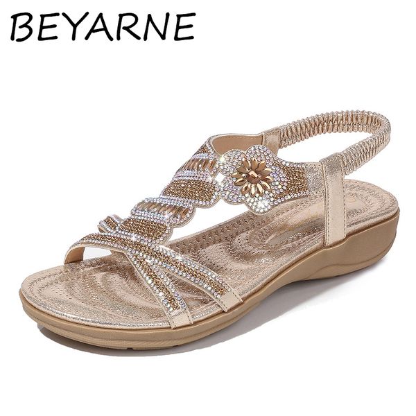 

beyarne flat bottom big size fashion sandals women silver gold party diamonds summer shoes girls low heels sandalias mujer, Black
