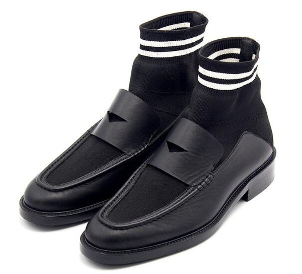 

new fashion ankle boots casual slip on stretch fabric men shoes loafers men's boots, Black